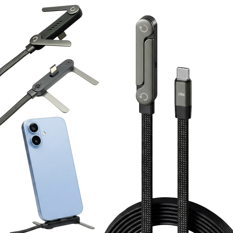 240W 2-in-1 C to C Charging Cable with Phone Stand 1.5m length