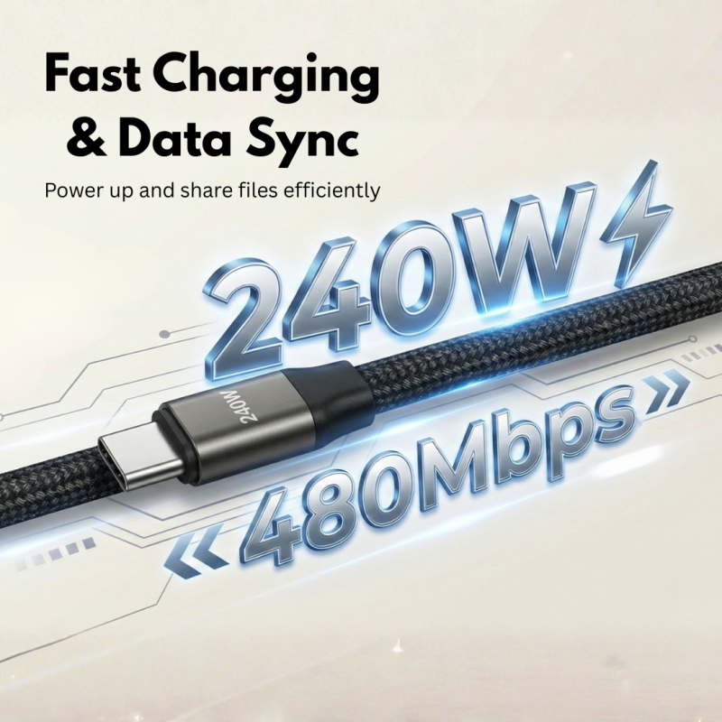 240W 2-in-1 C to C Charging Cable with Phone Stand 1.5m length