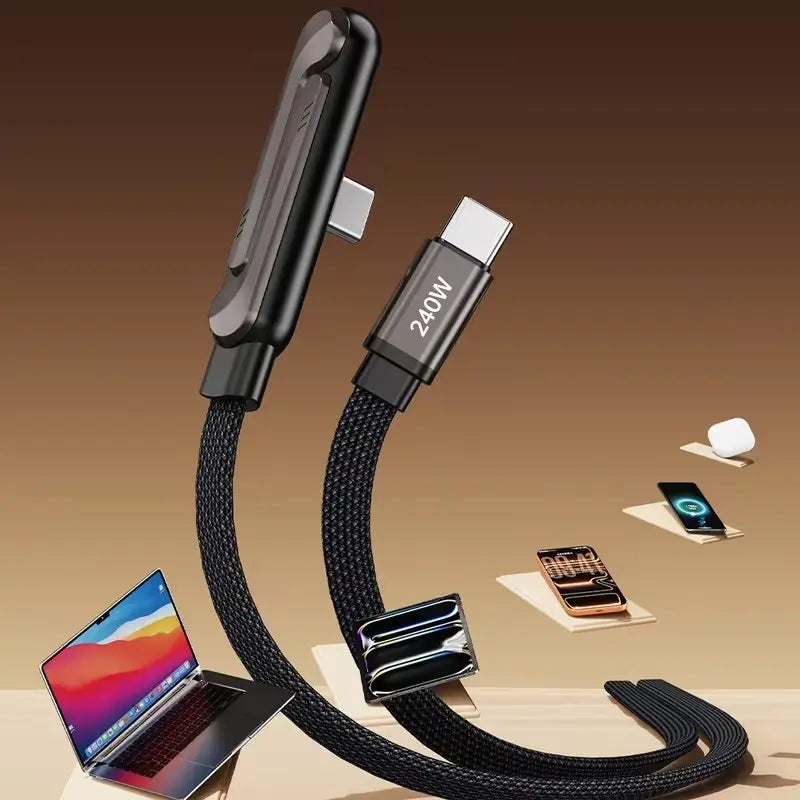 240W 2-in-1 C to C Charging Cable with Phone Stand 1.5m length