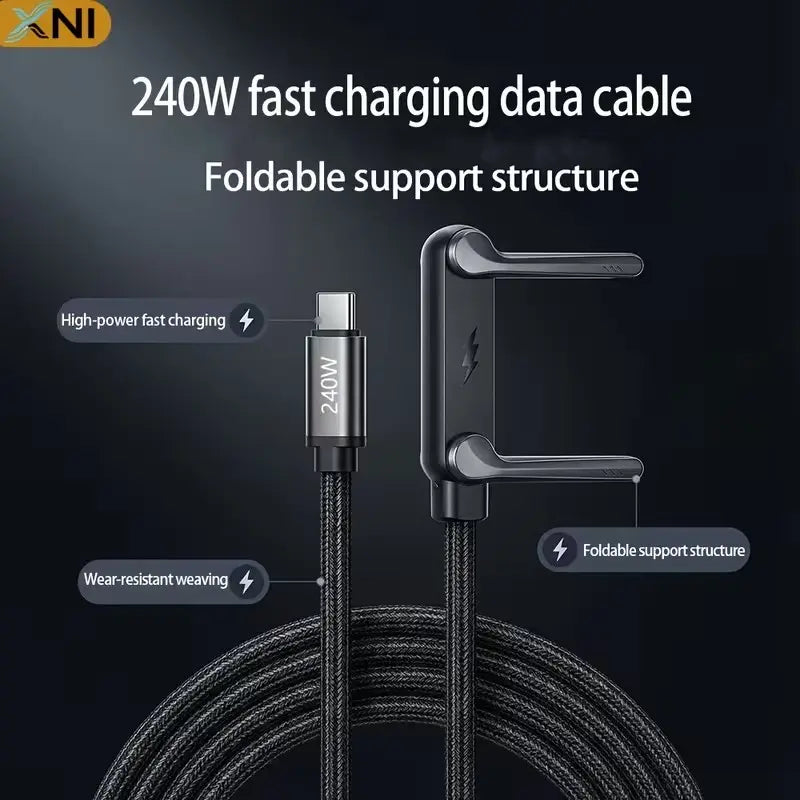 240W 2-in-1 C to C Charging Cable with Phone Stand 1.5m length